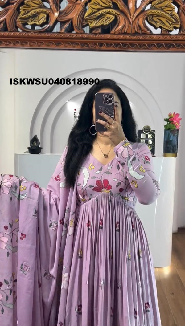 Embroidered Georgette Anarkali Kurti With Pant And Dupatta-ISKWSU040818990