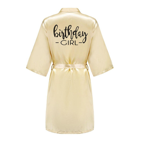 Birthday Party Girl & Entourage Robes Satin Pajamas Dressing Gown Black White Writing Letter Kimono S-4XL - Ishaanya