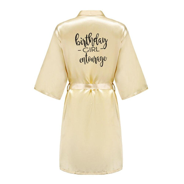 Birthday Party Girl & Entourage Robes Satin Pajamas Dressing Gown Black White Writing Letter Kimono S-4XL - Ishaanya