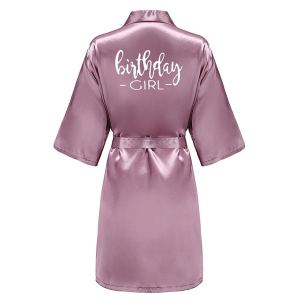 Birthday Party Girl & Entourage Robes Satin Pajamas Dressing Gown Black White Writing Letter Kimono S-4XL - Ishaanya