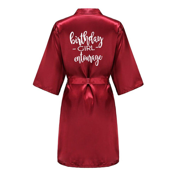 Birthday Party Girl & Entourage Robes Satin Pajamas Dressing Gown Black White Writing Letter Kimono S-4XL - Ishaanya