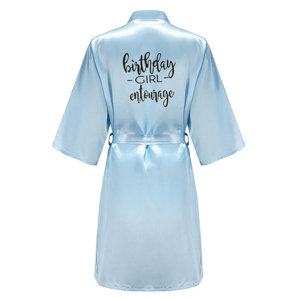 Birthday Party Girl & Entourage Robes Satin Pajamas Dressing Gown Black White Writing Letter Kimono S-4XL - Ishaanya