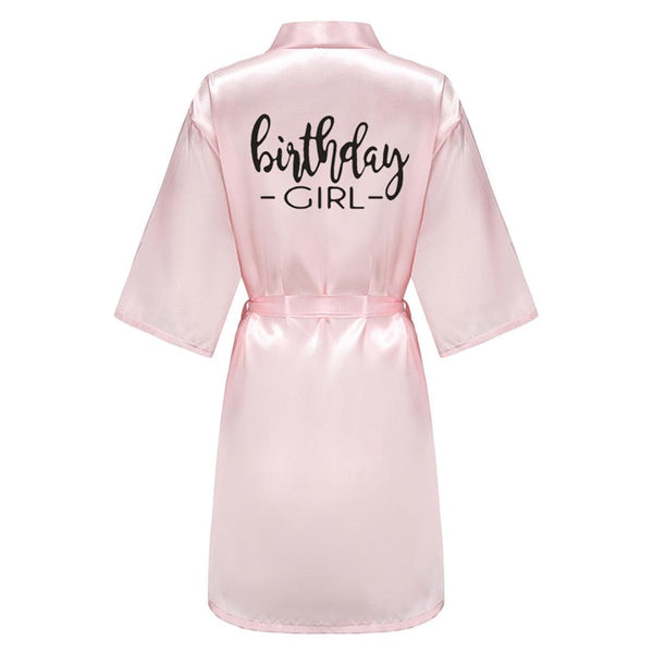 Birthday Party Girl & Entourage Robes Satin Pajamas Dressing Gown Black White Writing Letter Kimono S-4XL - Ishaanya