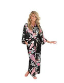 Brand New Black Women Silk Kimono Robes Long Sexy Nightgown Vintage Printed Night Gown Flower Plus Size S M L XL XXL XXXL A-045 - Ishaanya