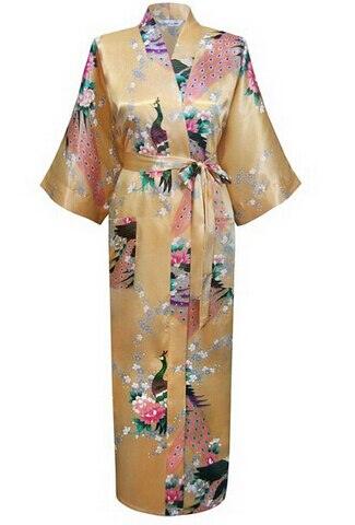 Brand New Black Women Silk Kimono Robes Long Sexy Nightgown Vintage Printed Night Gown Flower Plus Size S M L XL XXL XXXL A-045 - Ishaanya