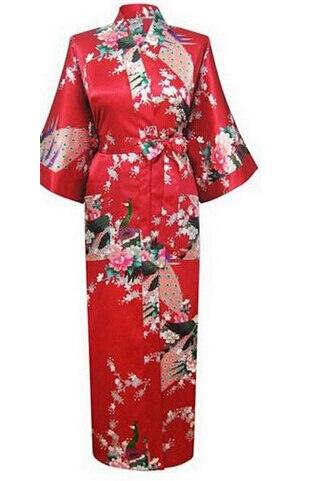 Brand New Black Women Silk Kimono Robes Long Sexy Nightgown Vintage Printed Night Gown Flower Plus Size S M L XL XXL XXXL A-045 - Ishaanya