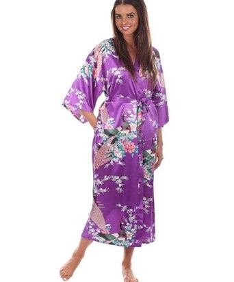 Brand New Black Women Silk Kimono Robes Long Sexy Nightgown Vintage Printed Night Gown Flower Plus Size S M L XL XXL XXXL A-045 - Ishaanya