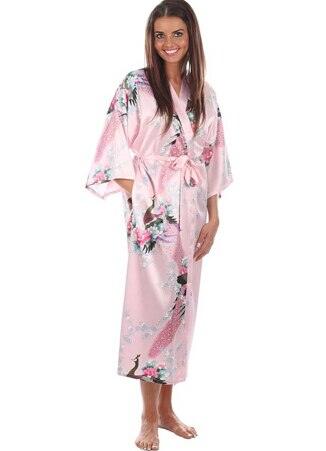 Brand New Black Women Silk Kimono Robes Long Sexy Nightgown Vintage Printed Night Gown Flower Plus Size S M L XL XXL XXXL A-045 - Ishaanya