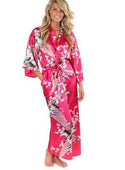 Brand New Black Women Silk Kimono Robes Long Sexy Nightgown Vintage Printed Night Gown Flower Plus Size S M L XL XXL XXXL A-045 - Ishaanya