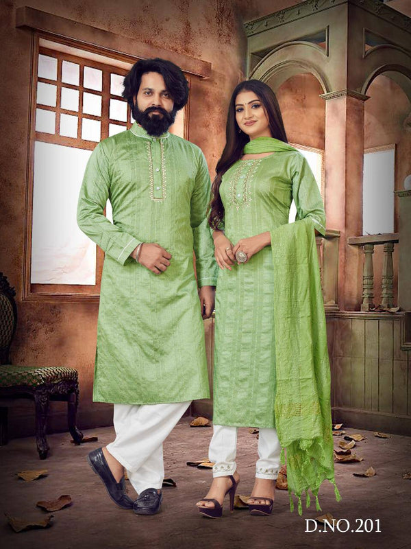 Cotton Couple Kurta And Kurti Set