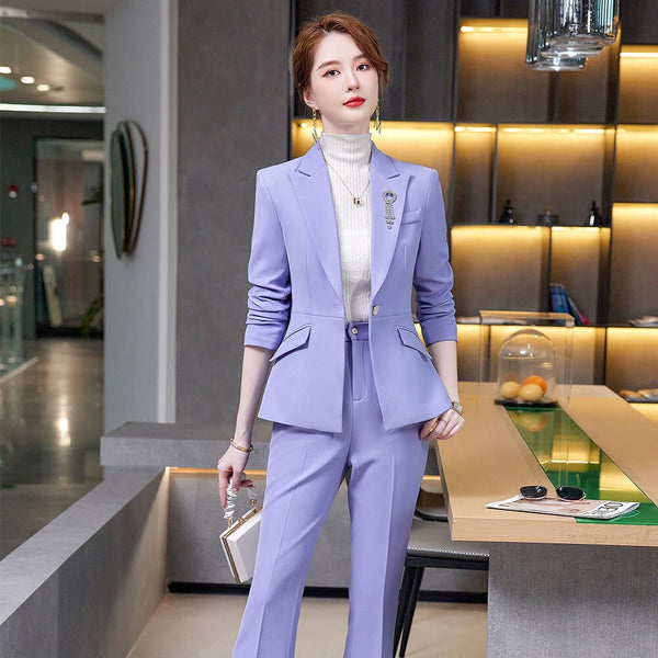 Red Dark Blue Black Women Pant Suit for Office Lady Two Pieces Set Siz
