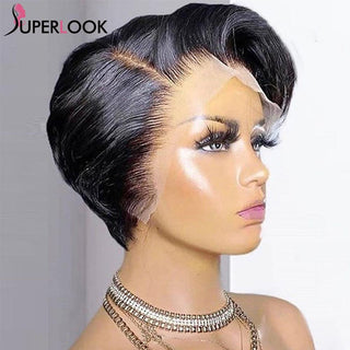 Short Bob Pixie Cut Wig Remy Straight Brazilian Human Hair Sale Transparent T Part Lace Bob Wigs For Black Women Pre Plucked - Ishaanya