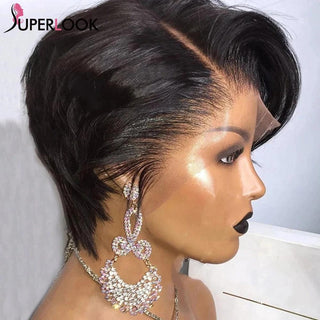 Short Bob Pixie Cut Wig Remy Straight Brazilian Human Hair Sale Transparent T Part Lace Bob Wigs For Black Women Pre Plucked - Ishaanya