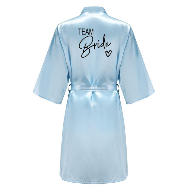 Wedding Party Team Bride Robe With Black Letters Kimono Satin Pajamas Bridesmaid Bathrobe SP003 - Ishaanya