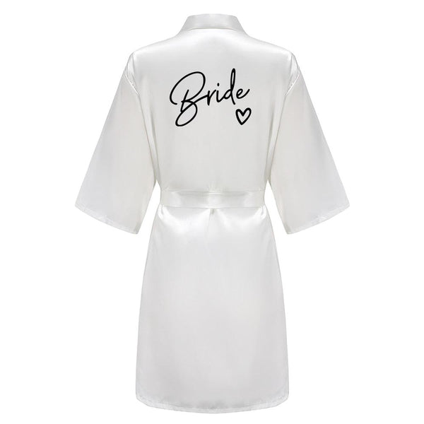 Wedding Party Team Bride Robe With Black Letters Kimono Satin Pajamas Bridesmaid Bathrobe SP003 - Ishaanya