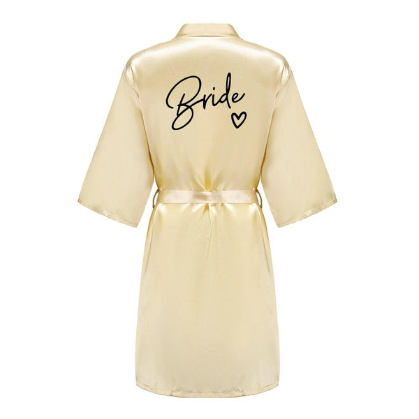 Wedding Party Team Bride Robe With Black Letters Kimono Satin Pajamas Bridesmaid Bathrobe SP003 - Ishaanya