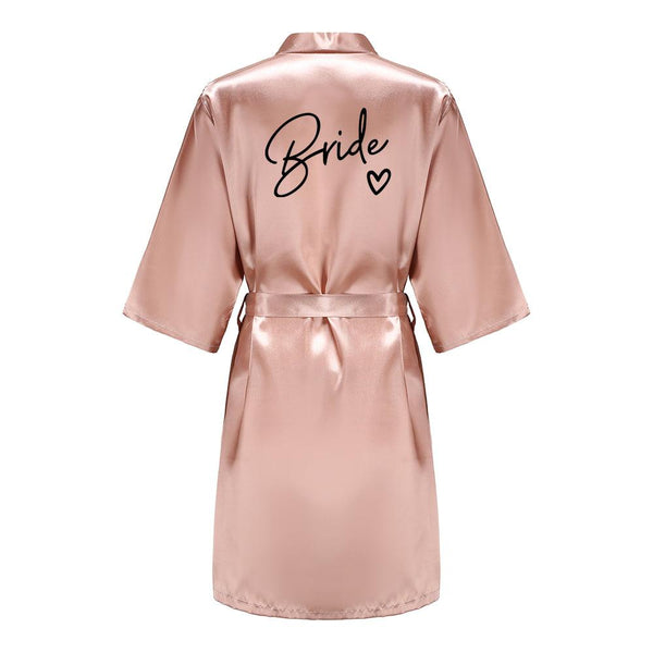 Wedding Party Team Bride Robe With Black Letters Kimono Satin Pajamas Bridesmaid Bathrobe SP003 - Ishaanya