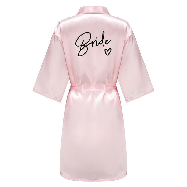 Wedding Party Team Bride Robe With Black Letters Kimono Satin Pajamas Bridesmaid Bathrobe SP003 - Ishaanya