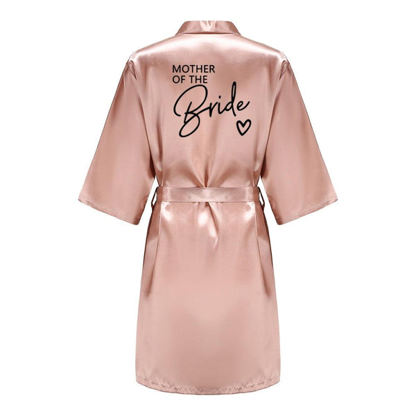 Wedding Party Team Bride Robe With Black Letters Kimono Satin Pajamas Bridesmaid Bathrobe SP003 - Ishaanya