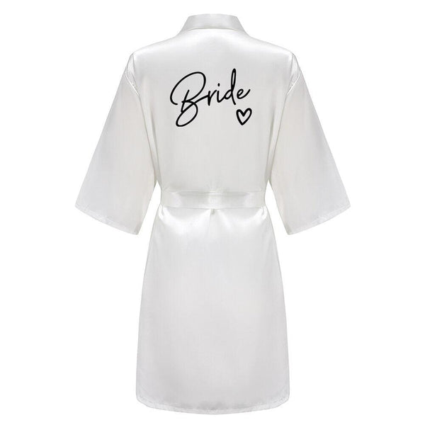 Wedding Party Team Bride Robe With Black Letters Kimono Satin Pajamas Bridesmaid Bathrobe SP003 - Ishaanya