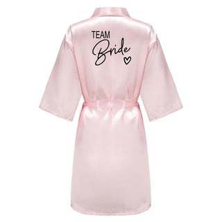 Wedding Party Team Bride Robe With Black Letters Kimono Satin Pajamas Bridesmaid Bathrobe SP003 - Ishaanya