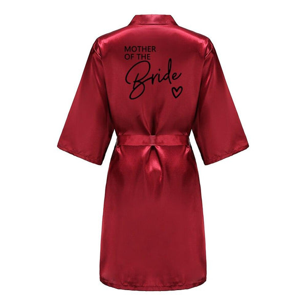 Wedding Party Team Bride Robe With Black Letters Kimono Satin Pajamas Bridesmaid Bathrobe SP003 - Ishaanya