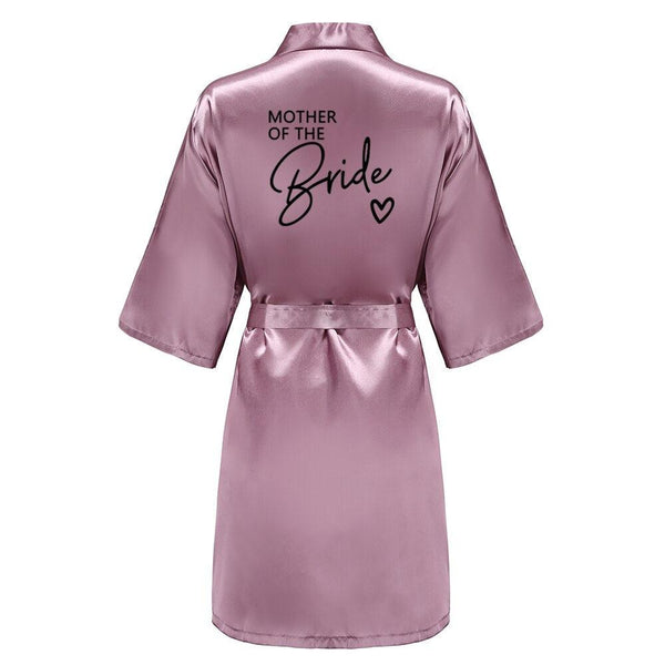 Wedding Party Team Bride Robe With Black Letters Kimono Satin Pajamas Bridesmaid Bathrobe SP003 - Ishaanya