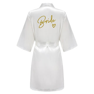 Wedding Party Team Bride Robe With Black Letters Kimono Satin Pajamas Bridesmaid Bathrobe SP003 - Ishaanya