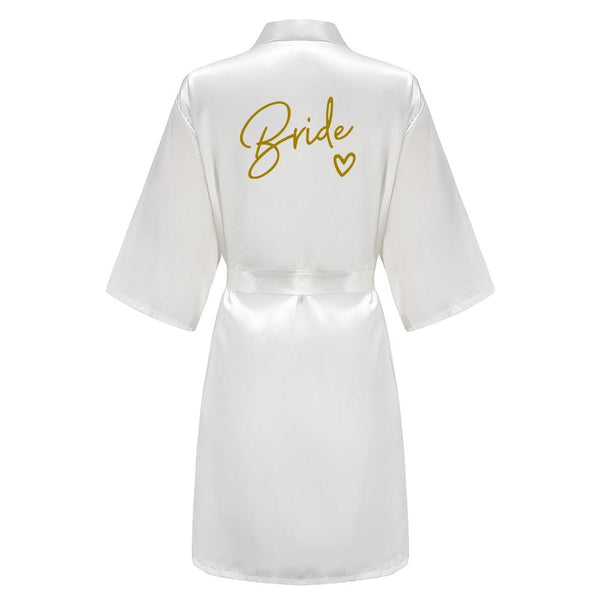 Wedding Party Team Bride Robe With Black Letters Kimono Satin Pajamas Bridesmaid Bathrobe SP003 - Ishaanya