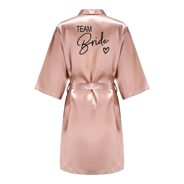 Wedding Party Team Bride Robe With Black Letters Kimono Satin Pajamas Bridesmaid Bathrobe SP003 - Ishaanya