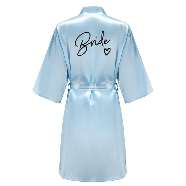 Wedding Party Team Bride Robe With Black Letters Kimono Satin Pajamas Bridesmaid Bathrobe SP003 - Ishaanya