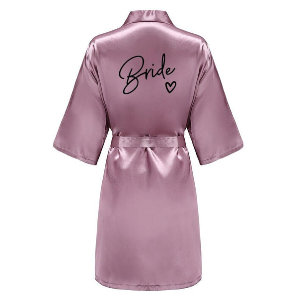 Wedding Party Team Bride Robe With Black Letters Kimono Satin Pajamas Bridesmaid Bathrobe SP003 - Ishaanya