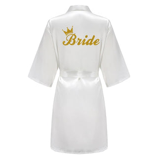 Wedding Party Team Bride Robe With Black Letters Kimono Satin Pajamas Bridesmaid Bathrobe SP003 - Ishaanya