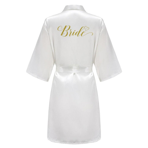 Wedding Party Team Bride Robe With Black Letters Kimono Satin Pajamas Bridesmaid Bathrobe SP003 - Ishaanya