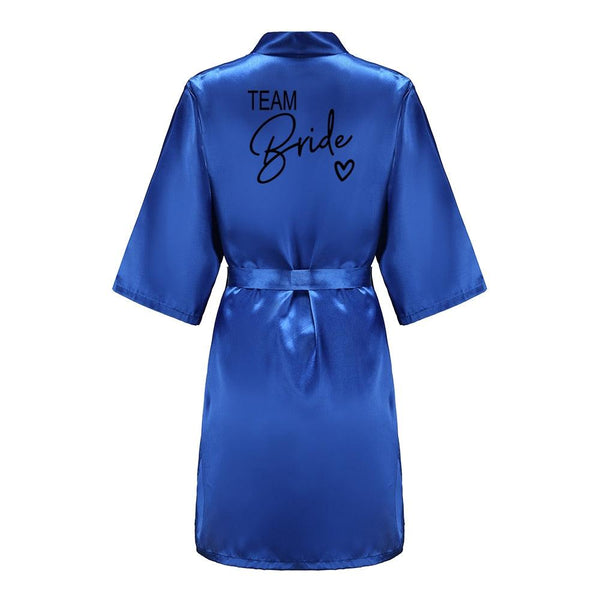 Wedding Party Team Bride Robe With Black Letters Kimono Satin Pajamas Bridesmaid Bathrobe SP003 - Ishaanya