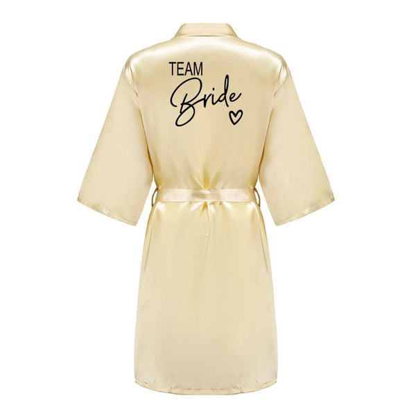 Wedding Party Team Bride Robe With Black Letters Kimono Satin Pajamas Bridesmaid Bathrobe SP003 - Ishaanya