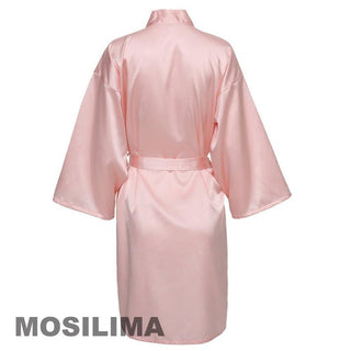 Wedding Party Team Bride Robe With Black Letters Kimono Satin Pajamas Bridesmaid Bathrobe SP2000 - Ishaanya