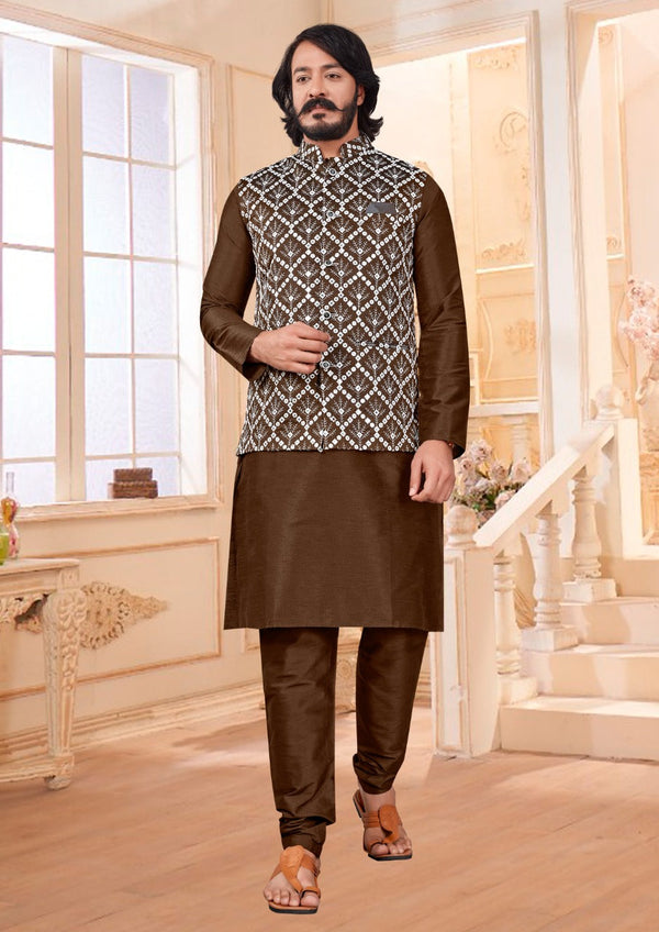 Art Silk Kurta With Nehru Jacket