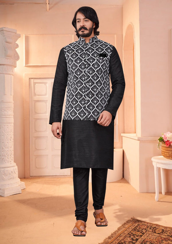 Art Silk Kurta With Nehru Jacket