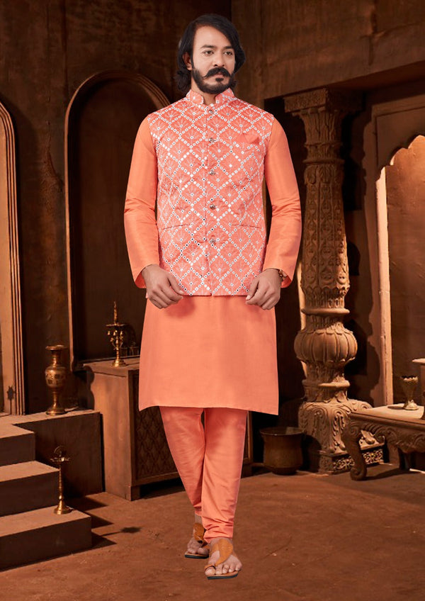 Art Silk Kurta With Nehru Jacket