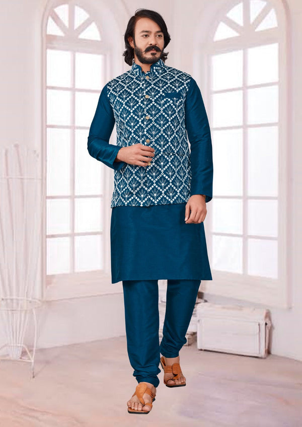 Art Silk Kurta With Nehru Jacket