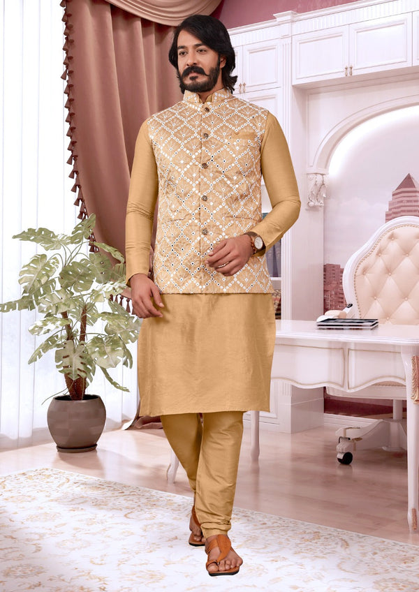 Art Silk Kurta With Nehru Jacket