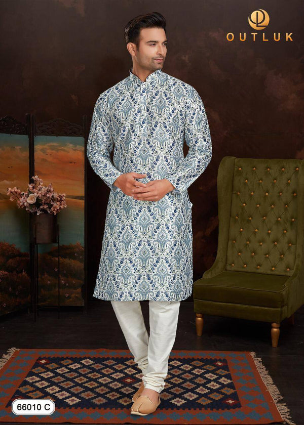 Digital Print Silk Kurta And Pajama