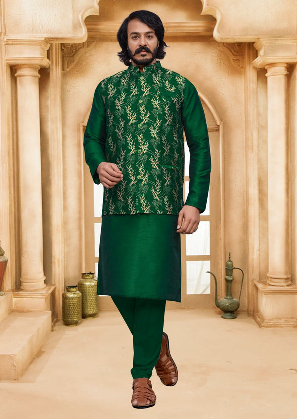 Art Silk Kurta Pajama With Jacquard Jacket