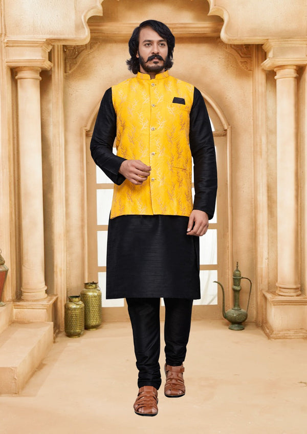 Art Silk Kurta Pajama With Jacquard Jacket