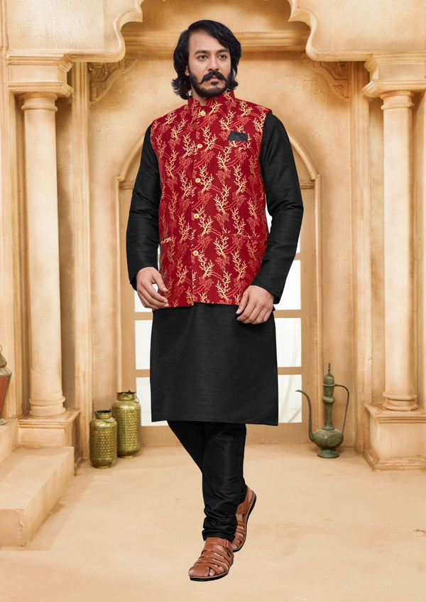 Art Silk Kurta Pajama With Jacquard Jacket