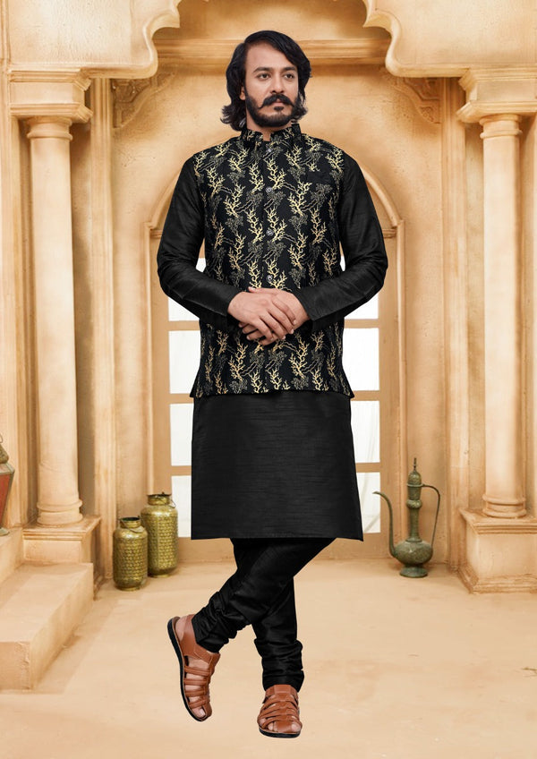 Art Silk Kurta Pajama With Jacquard Jacket