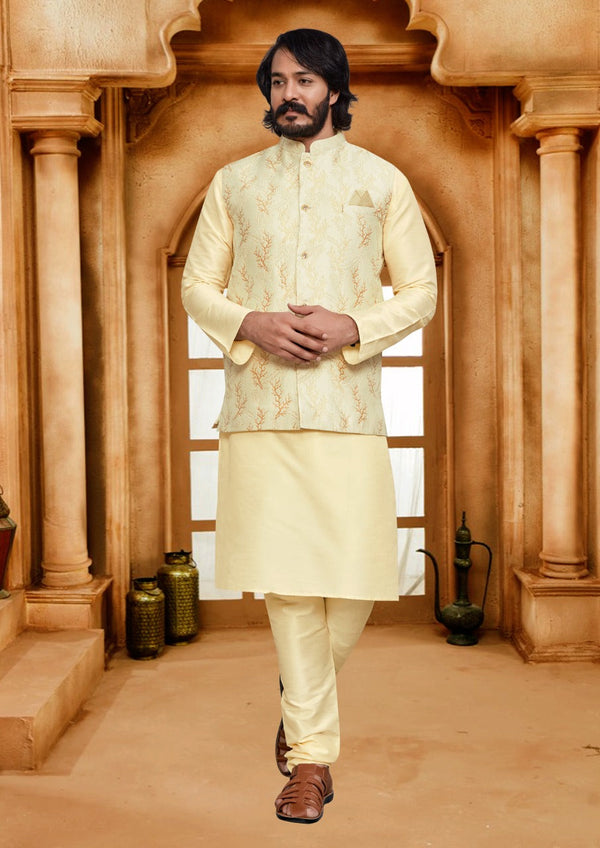 Art Silk Kurta Pajama With Jacquard Jacket