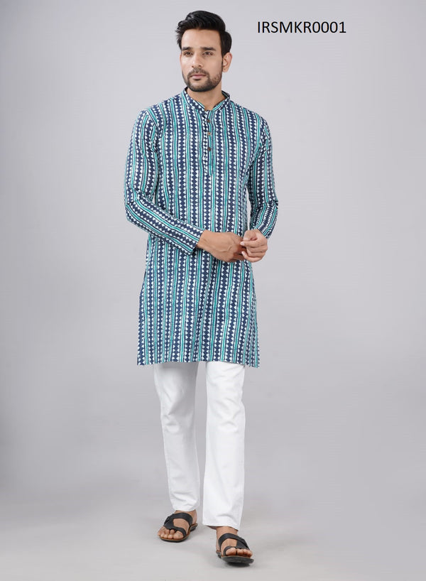 Cotton Printed Men's Long Kurta-IRSMKR0001