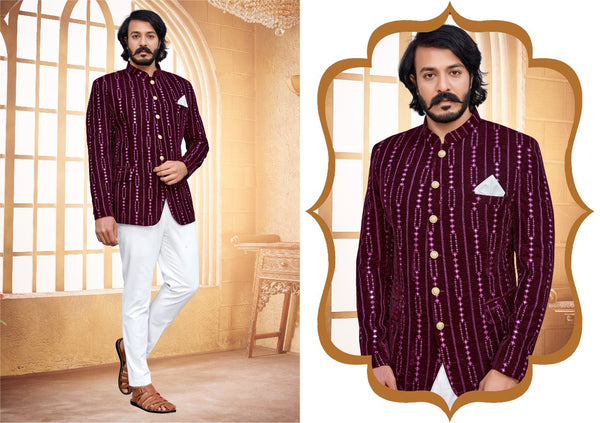 Men's Jodhpuri Velvet Coat With Mirror Work-Di.No-2